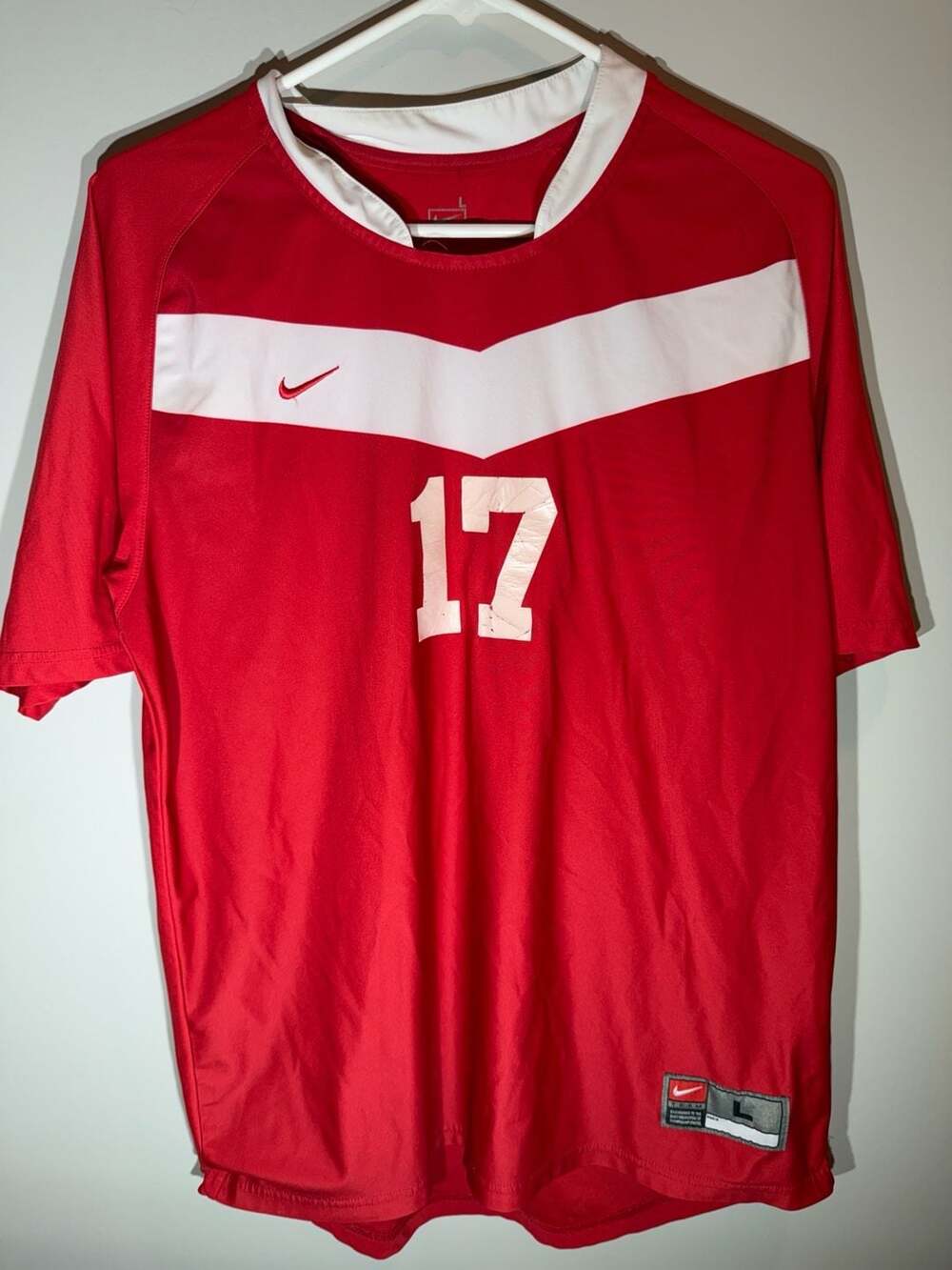 Nike Team Open Field Football Jersey Unisex L Red V-Neck Short Sleeve